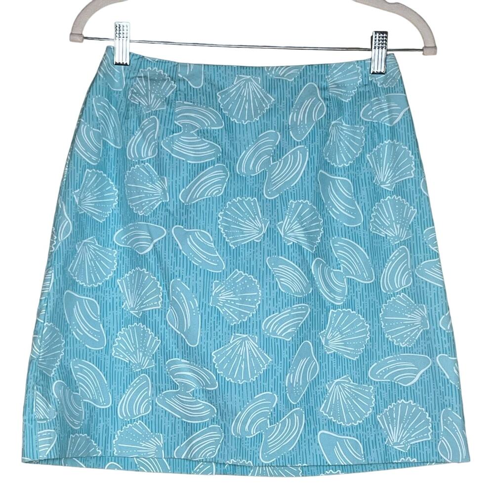 Lilly Pulitzer Vintage 🐚Women’s Aqua & White Seahell Print Skirt Size 6